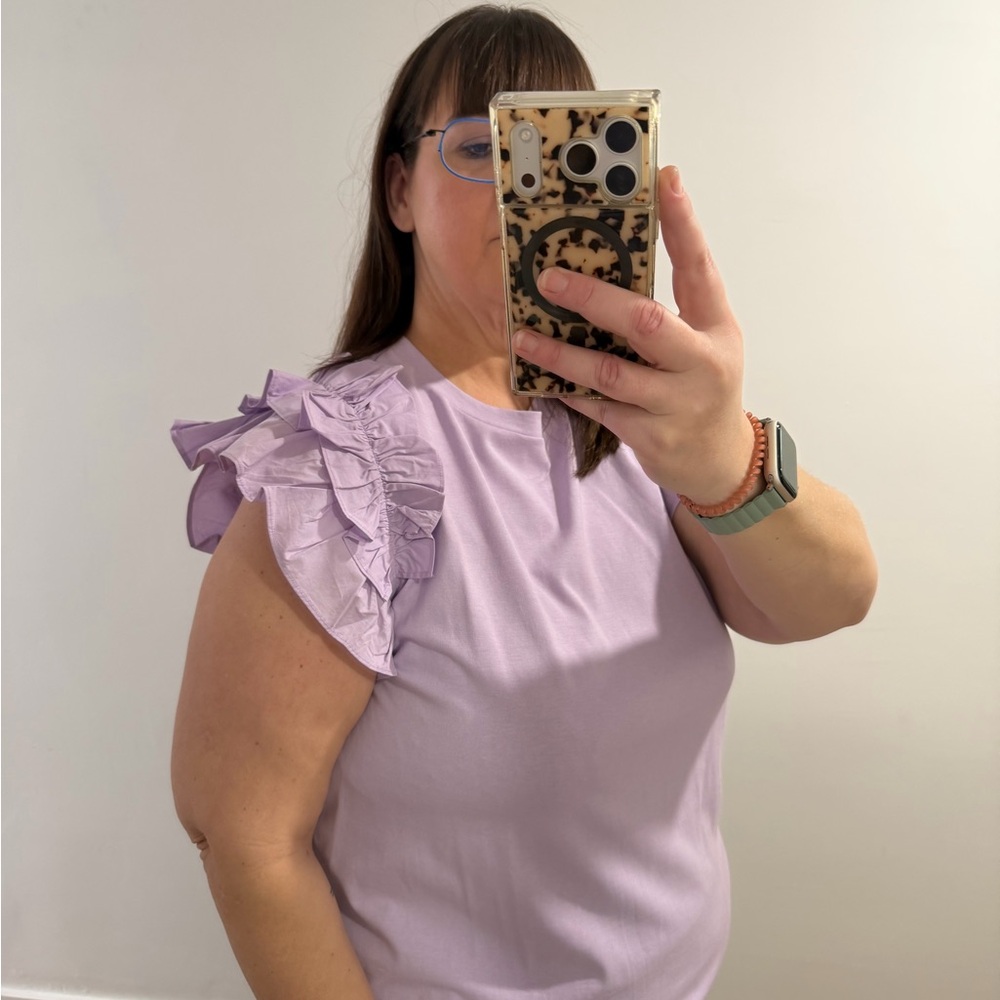 Anthropologie English Factory Lilac Ruffle blouse in 1X - Picture 2 of 7